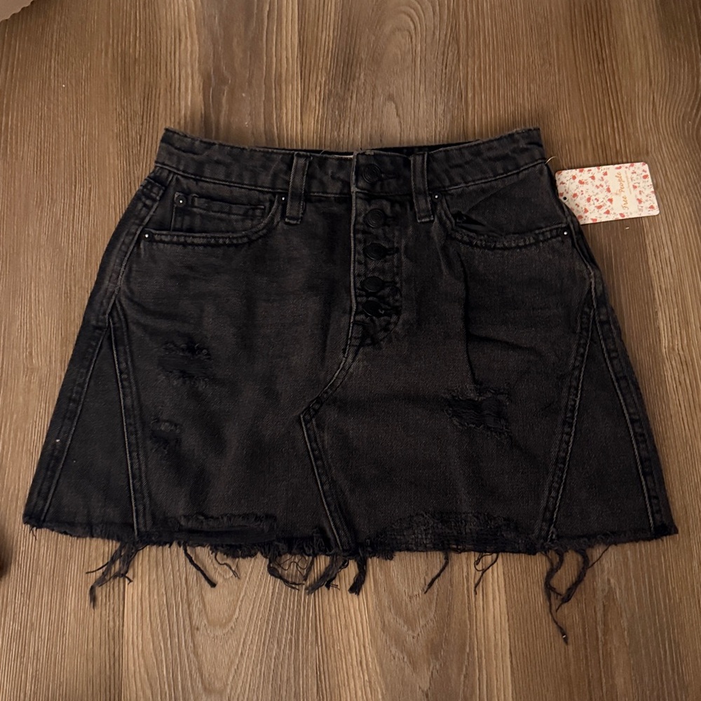 NWT Free People we the free black Ripped Denim Skirt